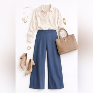 Wide Leg High Waist Pants in Slate Blue - Women's